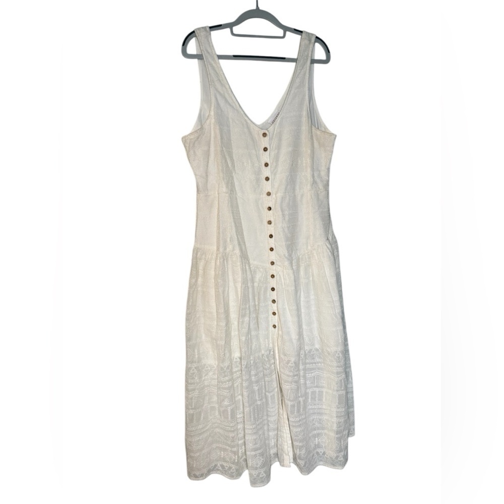 SHYANNE WOMEN'S DROP‎ WAIST BUTTON FRONT SLEEVELESS MIDI DRESS - Picture 2 of 9